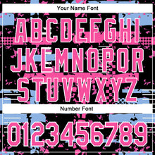 Laden Sie das Bild in den Galerie-Viewer, Custom Black Pink Light Blue-White Abstract Fragment Shape 3D Pattern Design Bomber Full-Snap Varsity Letterman Hoodie Jacket