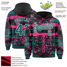 Load image into Gallery viewer, Custom Black Teal Pink-White Abstract Fragment Shape 3D Pattern Design Bomber Full-Snap Varsity Letterman Hoodie Jacket