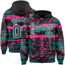 Load image into Gallery viewer, Custom Black Teal Pink-White Abstract Fragment Shape 3D Pattern Design Bomber Full-Snap Varsity Letterman Hoodie Jacket