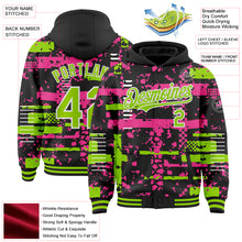 Загрузить изображение в средство просмотра галереи, Custom Black Neon Green Pink-White Abstract Fragment Shape 3D Pattern Design Bomber Full-Snap Varsity Letterman Hoodie Jacket