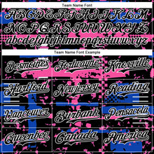 Charger l'image dans la galerie, Custom Black Thunder Blue Pink-White Abstract Fragment Shape 3D Pattern Design Bomber Full-Snap Varsity Letterman Hoodie Jacket