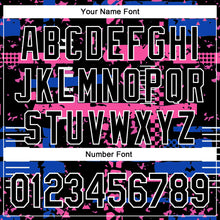 Charger l'image dans la galerie, Custom Black Thunder Blue Pink-White Abstract Fragment Shape 3D Pattern Design Bomber Full-Snap Varsity Letterman Hoodie Jacket