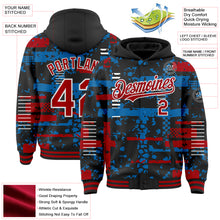 Load image into Gallery viewer, Custom Black Red Blue-White Abstract Fragment Shape 3D Pattern Design Bomber Full-Snap Varsity Letterman Hoodie Jacket