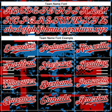 Load image into Gallery viewer, Custom Black Red Blue-White Abstract Fragment Shape 3D Pattern Design Bomber Full-Snap Varsity Letterman Hoodie Jacket