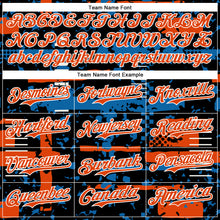 Загрузить изображение в средство просмотра галереи, Custom Black Orange Blue-White Abstract Fragment Shape 3D Pattern Design Bomber Full-Snap Varsity Letterman Hoodie Jacket