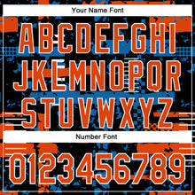 Загрузить изображение в средство просмотра галереи, Custom Black Orange Blue-White Abstract Fragment Shape 3D Pattern Design Bomber Full-Snap Varsity Letterman Hoodie Jacket