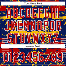 Load image into Gallery viewer, Custom Royal Red Gold-White Abstract Fragment Shape 3D Pattern Design Bomber Full-Snap Varsity Letterman Hoodie Jacket