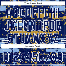 Charger l'image dans la galerie, Custom Royal Light Blue Old Gold-White Abstract Fragment Shape 3D Pattern Design Bomber Full-Snap Varsity Letterman Hoodie Jacket