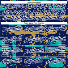 Charger l'image dans la galerie, Custom Royal Aqua Old Gold-White Abstract Fragment Shape 3D Pattern Design Bomber Full-Snap Varsity Letterman Hoodie Jacket