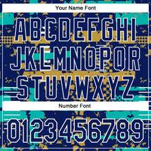 Charger l'image dans la galerie, Custom Royal Aqua Old Gold-White Abstract Fragment Shape 3D Pattern Design Bomber Full-Snap Varsity Letterman Hoodie Jacket