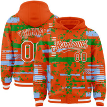 Charger l'image dans la galerie, Custom Orange Light Blue Grass Green-White Abstract Fragment Shape 3D Pattern Design Bomber Full-Snap Varsity Letterman Hoodie Jacket
