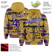 Charger l'image dans la galerie, Custom Old Gold Purple Black-White Abstract Fragment Shape 3D Pattern Design Bomber Full-Snap Varsity Letterman Hoodie Jacket