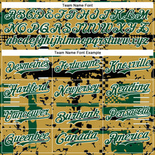 Charger l'image dans la galerie, Custom Old Gold Kelly Green Black-White Abstract Fragment Shape 3D Pattern Design Bomber Full-Snap Varsity Letterman Hoodie Jacket