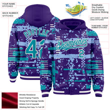 Загрузить изображение в средство просмотра галереи, Custom Purple Teal Light Blue-White Abstract Fragment Shape 3D Pattern Design Bomber Full-Snap Varsity Letterman Hoodie Jacket