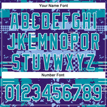 Загрузить изображение в средство просмотра галереи, Custom Purple Teal Light Blue-White Abstract Fragment Shape 3D Pattern Design Bomber Full-Snap Varsity Letterman Hoodie Jacket