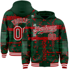 Load image into Gallery viewer, Custom Green Red Kelly Green-White Abstract Fragment Shape 3D Pattern Design Bomber Full-Snap Varsity Letterman Hoodie Jacket