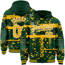 Загрузить изображение в средство просмотра галереи, Custom Green Gold Kelly Green-White Abstract Fragment Shape 3D Pattern Design Bomber Full-Snap Varsity Letterman Hoodie Jacket