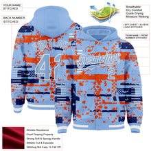 Charger l'image dans la galerie, Custom Light Blue Royal Orange-White Abstract Fragment Shape 3D Pattern Design Bomber Full-Snap Varsity Letterman Hoodie Jacket