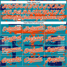 Load image into Gallery viewer, Custom Teal Orange Royal-White Abstract Fragment Shape 3D Pattern Design Bomber Full-Snap Varsity Letterman Hoodie Jacket