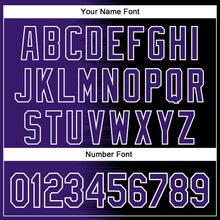 Charger l'image dans la galerie, Custom Purple Black-White Gradient Line Bomber Full-Snap Varsity Letterman Hoodie Jacket