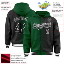 Charger l'image dans la galerie, Custom Green Black-White Gradient Line Bomber Full-Snap Varsity Letterman Hoodie Jacket