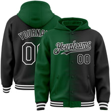 Charger l'image dans la galerie, Custom Green Black-White Gradient Line Bomber Full-Snap Varsity Letterman Hoodie Jacket