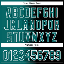 Charger l'image dans la galerie, Custom Teal Black-White Gradient Line Bomber Full-Snap Varsity Letterman Hoodie Jacket