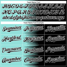 Charger l'image dans la galerie, Custom Ice Blue Black-White Gradient Line Bomber Full-Snap Varsity Letterman Hoodie Jacket