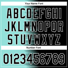 Charger l'image dans la galerie, Custom Ice Blue Black-White Gradient Line Bomber Full-Snap Varsity Letterman Hoodie Jacket