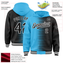 Charger l'image dans la galerie, Custom Sky Blue Black-White Gradient Line Bomber Full-Snap Varsity Letterman Hoodie Jacket