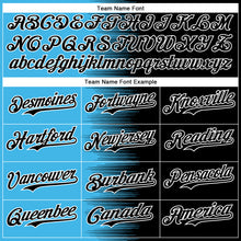 Charger l'image dans la galerie, Custom Sky Blue Black-White Gradient Line Bomber Full-Snap Varsity Letterman Hoodie Jacket