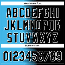 Charger l'image dans la galerie, Custom Sky Blue Black-White Gradient Line Bomber Full-Snap Varsity Letterman Hoodie Jacket