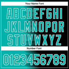 Charger l'image dans la galerie, Custom Aqua Black-White Gradient Line Bomber Full-Snap Varsity Letterman Hoodie Jacket