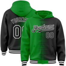 Charger l'image dans la galerie, Custom Grass Green Black-White Gradient Line Bomber Full-Snap Varsity Letterman Hoodie Jacket