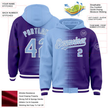 Load image into Gallery viewer, Custom Light Blue Purple-White Gradient Line Bomber Full-Snap Varsity Letterman Hoodie Jacket