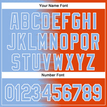 Load image into Gallery viewer, Custom Light Blue Orange-White Gradient Line Bomber Full-Snap Varsity Letterman Hoodie Jacket