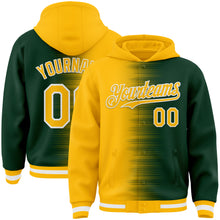 Charger l'image dans la galerie, Custom Gold Green-White Gradient Line Bomber Full-Snap Varsity Letterman Hoodie Jacket