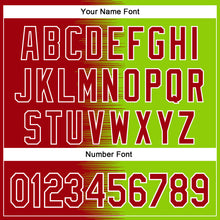 Загрузить изображение в средство просмотра галереи, Custom Red Neon Green-White Gradient Line Bomber Full-Snap Varsity Letterman Hoodie Jacket