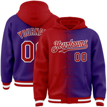 Load image into Gallery viewer, Custom Red Purple-White Gradient Line Bomber Full-Snap Varsity Letterman Hoodie Jacket