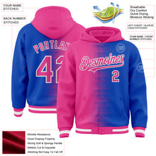 Load image into Gallery viewer, Custom Pink Thunder Blue-White Gradient Line Bomber Full-Snap Varsity Letterman Hoodie Jacket