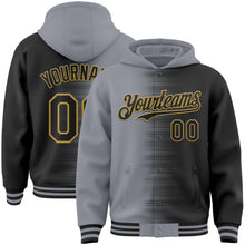 Загрузить изображение в средство просмотра галереи, Custom Gray Black-Old Gold Gradient Line Bomber Full-Snap Varsity Letterman Hoodie Jacket