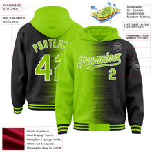Load image into Gallery viewer, Custom Neon Green Black-White Gradient Line Bomber Full-Snap Varsity Letterman Hoodie Jacket