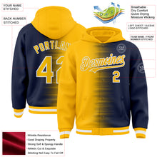Charger l'image dans la galerie, Custom Gold Navy-White Gradient Line Bomber Full-Snap Varsity Letterman Hoodie Jacket