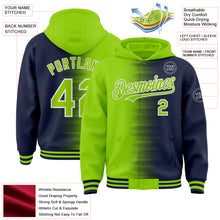 Load image into Gallery viewer, Custom Neon Green Navy-White Gradient Line Bomber Full-Snap Varsity Letterman Hoodie Jacket