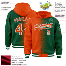 Load image into Gallery viewer, Custom Orange Kelly Green-White Gradient Line Bomber Full-Snap Varsity Letterman Hoodie Jacket