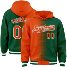 Load image into Gallery viewer, Custom Orange Kelly Green-White Gradient Line Bomber Full-Snap Varsity Letterman Hoodie Jacket