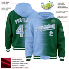 Load image into Gallery viewer, Custom Light Blue Kelly Green-White Gradient Line Bomber Full-Snap Varsity Letterman Hoodie Jacket