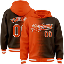 Загрузить изображение в средство просмотра галереи, Custom Orange Brown-White Gradient Line Bomber Full-Snap Varsity Letterman Hoodie Jacket
