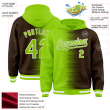 Load image into Gallery viewer, Custom Neon Green Brown-White Gradient Line Bomber Full-Snap Varsity Letterman Hoodie Jacket