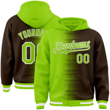 Load image into Gallery viewer, Custom Neon Green Brown-White Gradient Line Bomber Full-Snap Varsity Letterman Hoodie Jacket